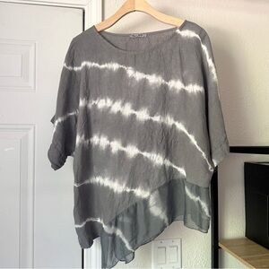 MEO MELI grey tie dye linen indigo asymmetrical lagenlook boxy top